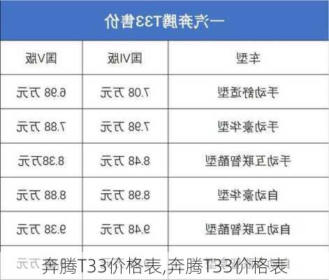 奔腾T33价格表,奔腾T33价格表