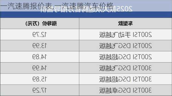 一汽速腾报价表,一汽速腾汽车价格