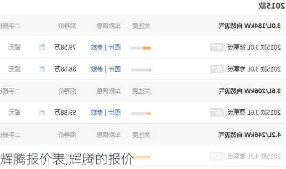 辉腾报价表,辉腾的报价