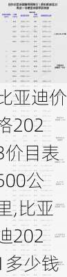 比亚迪价格2023价目表500公里,比亚迪2021多少钱